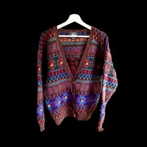 Vintage Woolrich Handknit Cardigan Sweater Women's Large Wool Cottage Core